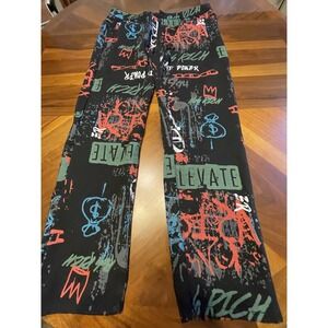 Romwe Mens Jeans 40x32 Graphic Money Power Streetwear Hip-Hop Graffiti Relaxed